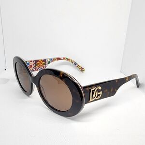 NEW AUTH Dolce & Gabbana DG4448 Oval Havana Dark Brown Sunglasses